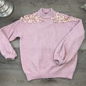 Knit Co-op S Sweater Mock Neck Sequin Blush Pink Gold Acrylic size small